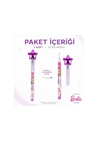 Bakgelal Barbie Yıldız Figürlü Geçmeli Silgili Kalem Eğlenceli Kırtasiye Kalemi - 9019177673314 Açık Mor