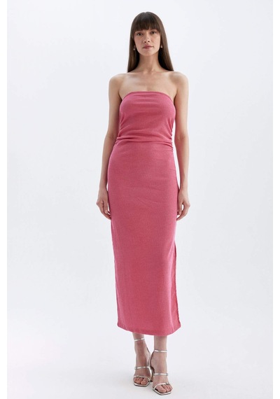 DeFacto Bodycon Straplez Bürümcük Midi Abiye Elbise D3510AX24HSPN296