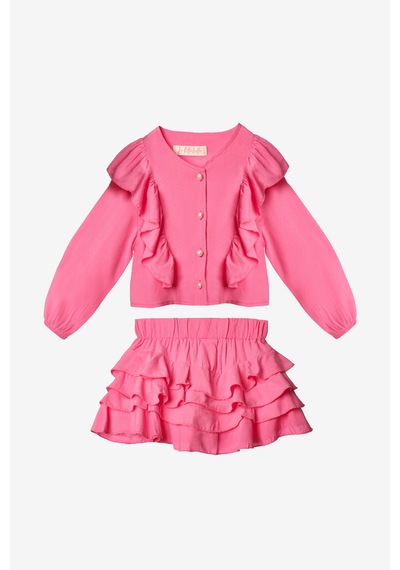 Le Mabelle Pembe Fırfır Detaylı Kız Çocuk Gömlek Etek Takım - Desire Pembe