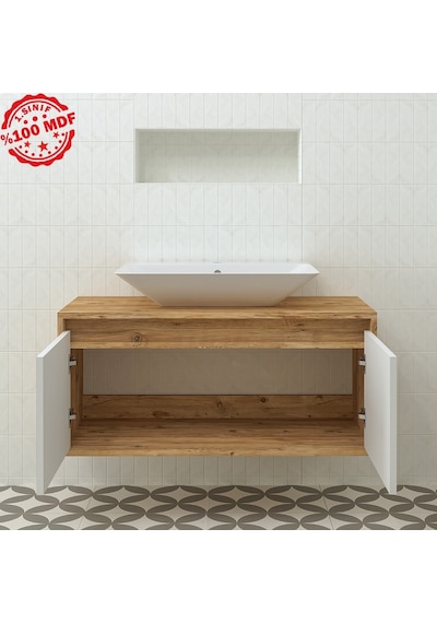 Banos Roomart Ayaksız 2 Kapaklı Lavabolu Ahşap-Mat Beyaz Mdf 100. Beyaz