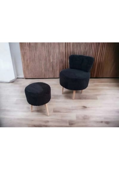 Çay Seti Tekli Koltuk Berjer Ve Puf Takımı Salon, Balkon, Ofis 2 Li Takım Siyah