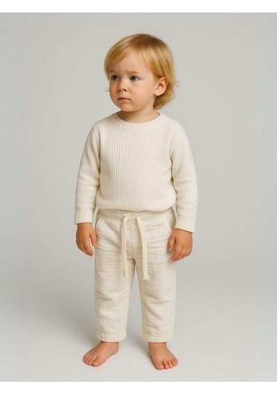 Nanica Kids Erkek Çocuk Dokuma Beli Lastikli Pantolon-16003 Beyaz