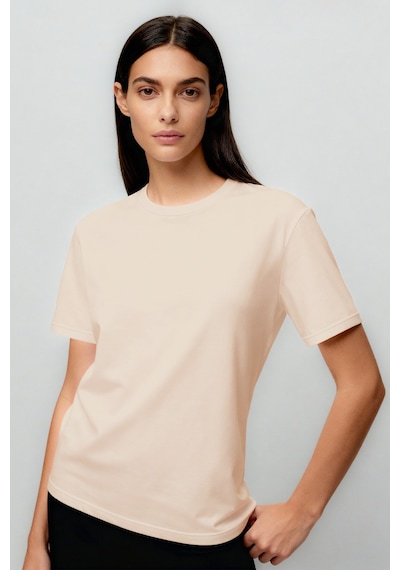 Bej O Yaka Standart Fit Basic Kadın T-shirt - 97311 Bej