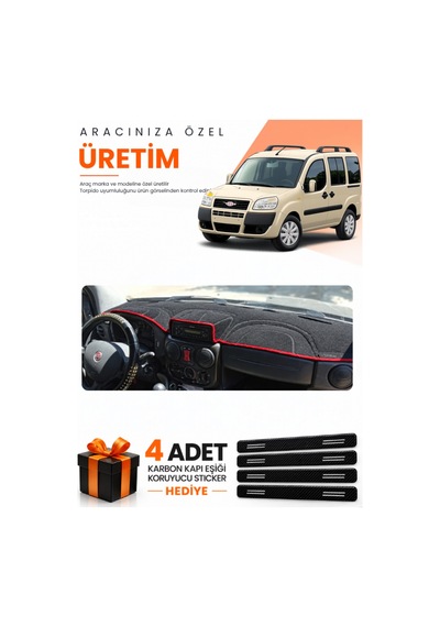 Fiat Doblo Airbagli Küçük Ekran 2007-2015 Uyumlu Torpido Koruma Kılıfı - Siyah Kırmızı