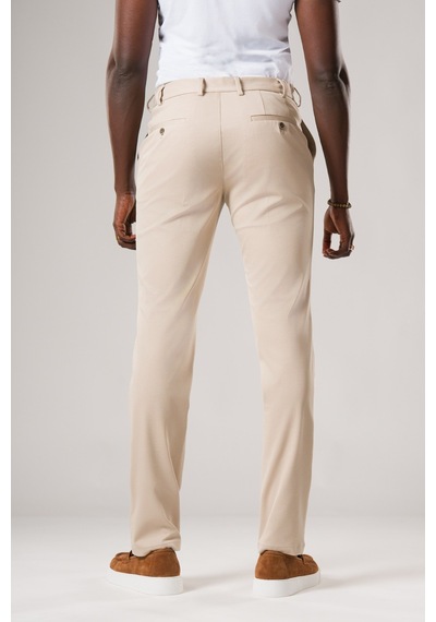 Ecer Slimfit Beli Yarım Lastikli Dokulu Likralı Yazlık Jogger Pantolon Krem