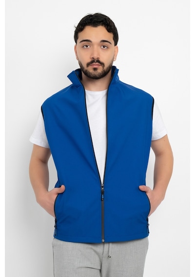 Dasüniforma Unisex Traşlanmış Tüylenmez Cepli Polar Yelek Standart Tam Fermuarlı Soğuk Geçirmez Polar Yelek Mavi