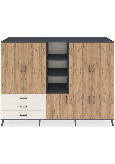 Hyperion Dolap 11 Raflı 3 Çekmeceli 7 Kapaklı 220x44x163 Antrasit Antrasit-çam/aytaşı Hyperion Dolap 11 Raflı 3 Çekmeceli 7 Kapaklı 220x44x163 Antrasit Antrasit-çam/aytaşı