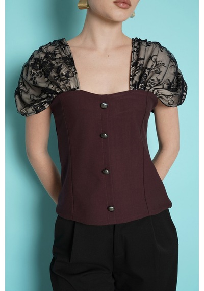 Verymoda Omuz Dantel Detaylı Kayık Yaka Bluz D2994 Kahve