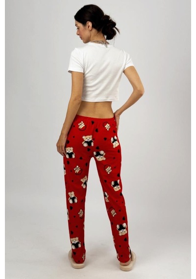 Kadın Kadife Pijama Altı Eşofman Pamuklu Kırmızı