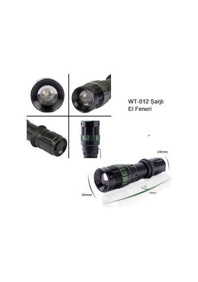 Watton Wt-012 Şarjlı Zoomlu El Feneri Siyah