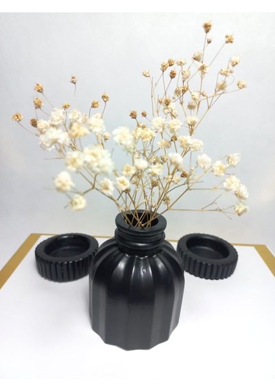 İnce Çizgili Vazo - Modern & Minimal Dekoratif Obje, Salon Ve Ofis Çiçeklik, Siyah Siyah