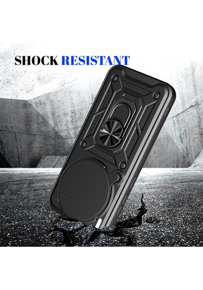 Caseonn Vivo X300 Kılıf Sürgülü Kamera Korumalı Yüzüklü Mıknatıslı Tank Kapak Siyah
