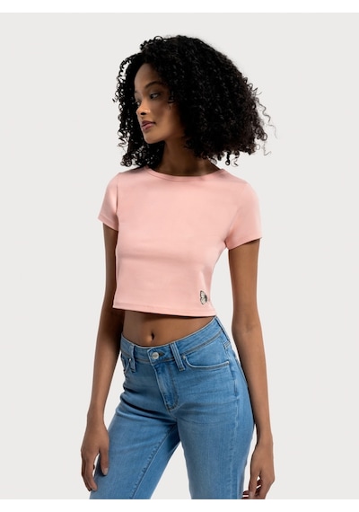Crop Kadın Tshirt K.kol Pembe