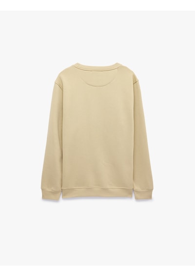 Koton Pamuklu Uzun Kollu Şardonlu Bisiklet Yaka Erkek Basic Sweatshirt Bej 7wam70002mk Ekru