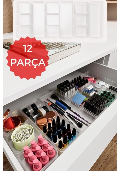12 Parça Çekmece İçi Makyaj Ve Takı Düzenleyici Organizer Set