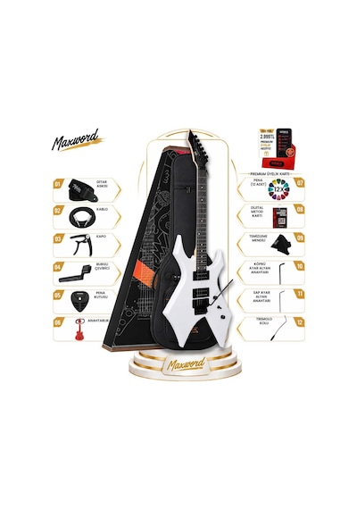 Maxword Gt-line-wh Profesyonel Warlock Kasa Hh Elektro Gitar Seti Beyaz