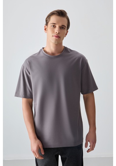 Air Jones Tommy Life Koyu Gri Pamuklu Kalın Yumuşak Dokulu Oversize Fit Basic Erkek T-shirt - 88377 Koyu Gri