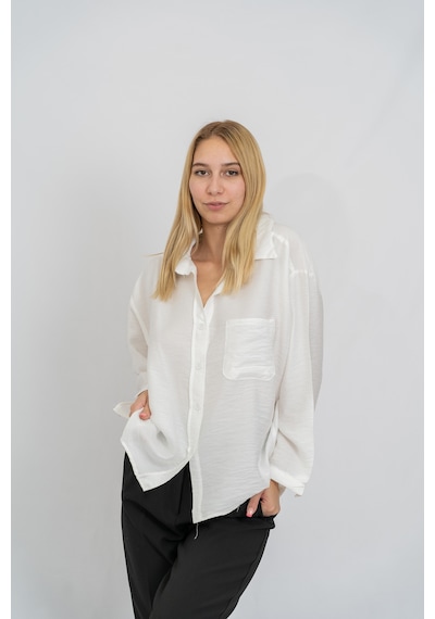 Bomestida Kadın Beyaz Keten Oversize Gömlek