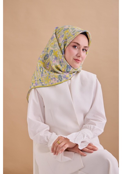Silk Home Twill İpek Eşarp 11478-38 Sisli Yeşil, Sarı, Taş, Eflatun, Pembe