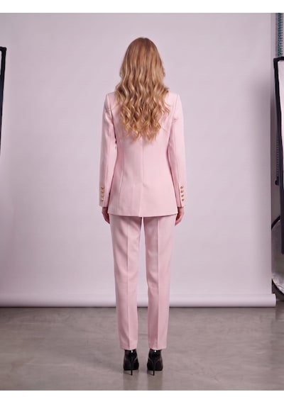 Prenses Kadın Regular Kesim Blazer Ceket Pantolon Takım Modern Trend Zamansız Pembe