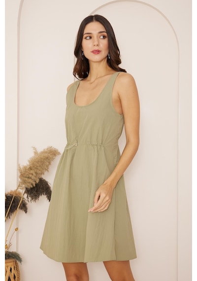 Darlin Moda Yeşil Beli Büzgülü Kolsuz Mini Paraşüt Elbise Dm1028 Yeşil