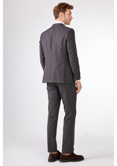 Dufy Gri Balıksırtı Erkek Takım Elbise - Slim Fit Gri