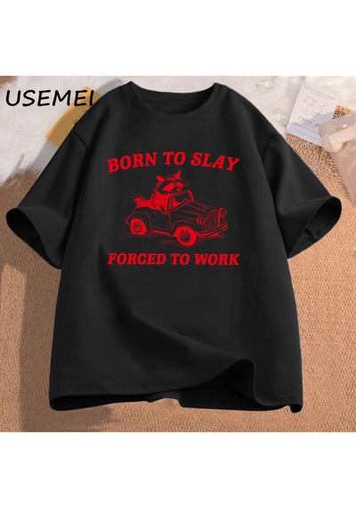 Flood Of Style Doğan Öldürmek Zorunda T Shirt Çalışmak Boy Retro Karikatür Grafik T Shirt Meme Çöp Panda T-s Siyah