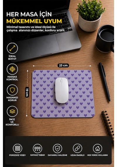 Mor Renkli Kalpli Desenli Ergonomik Mouse Pad, Kaymaz Yüzey İle Ev Ve Ofis Kullanımı İçin İdeal