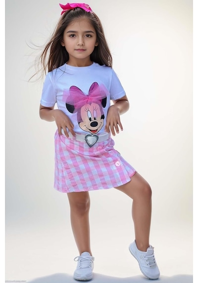 Riccotarz Kız Çocuk Minnie Baskı Ve Üzeri Tül Fiyonk Detaylı Tişört Ekose Desen Etekli Takım 001 Riccotarz Kız Çocuk Minnie Baskı Ve Üzeri Tül Fiyonk Detaylı Tişört Ekose Desen Etekli Takım 001