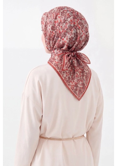 Silk Home Mini Floral Desen Soft Pamuk Eşarp Koyu Kırmızı