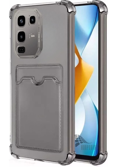 Infinix Note 50 Uyumlu Kartlıklı Kılıf - Köşe Korumalı Cüzdanlı Esnek Silikon Kapak - Füme Füme