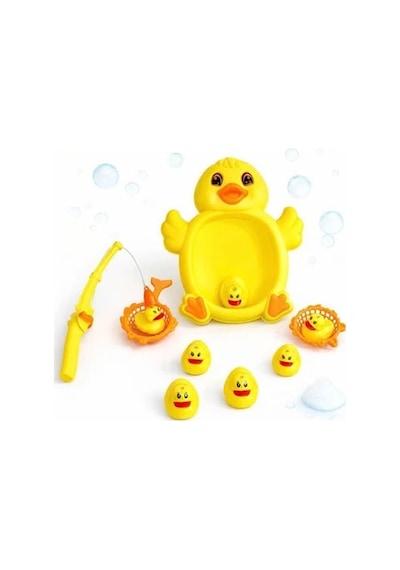 7 Ördekli Oltalı Eğlenceli Eğitici Ördek Yakalama Ve Eğitici Banyo Havuzu Oyuncağı Seti 27 Cm