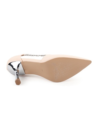 Libero L085.k3010 Taşlı Zincir Detaylı İnce Metalik Topuklu Kadın Stiletto Ten