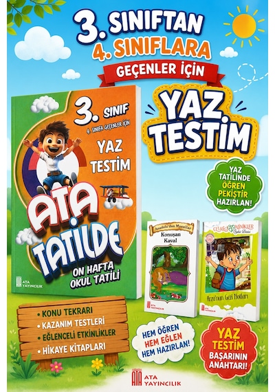 3.sınıftan 4.sınıflara Geçenler İçin Yaz Testim 2 Adet Hikaye Kitabı Hediyeli