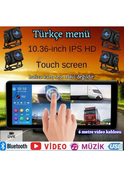 Dokunmatik Usb Mp5 Fm Dvr Ekran Ve 4 Ad Ahd180 Derece Kamera Seti