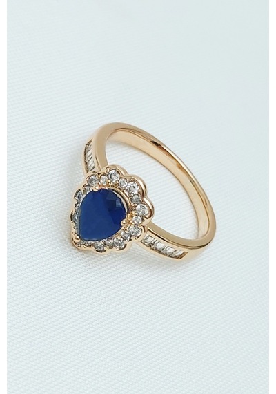 Altın Kaplama Vip Seri Xuping Lacivert Damla Taşlı Elmas Montür Tek Taş Yüzük Rose Gold