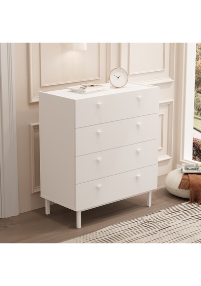 Robinhome Rhode Geniş Şifonyer 4 Çekmeceli Ahşap Ayaklı Beyaz