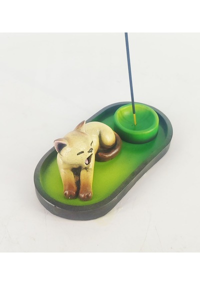 Uykucu Kedi Çubuk Tütsülük Ve Tealight Kahve