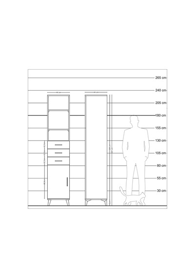 Hyperion Dolap 4 Raflı 3 Çekmeceli Tek Kapaklı 44x44x221 Çam-aytaşı Atlas Çam
