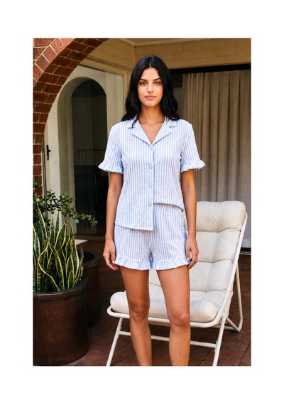 Fit Women Kadın Esnek Şortlu Bol Mavi Pijama Takımı