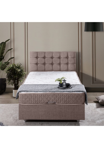 Venedik Tek Kişilik Baza Başlık Comfort Ortopedik Yatak Seti - Açık Kahve 100 x 200