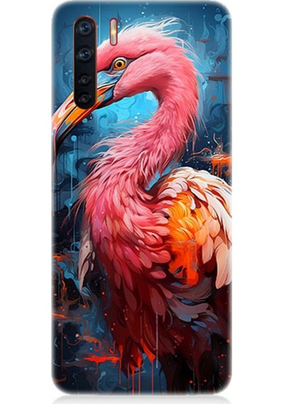 Oppo A91 Uyumlu Silikon Kılıf Pembe Albatros Kuş