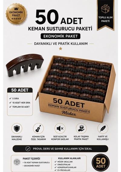 Midex Vs-100br-50x Kaliteli Plastik Keman Susturucusu 50'li Ekonomik Paket Tüm Kemanlarla Uyumlu