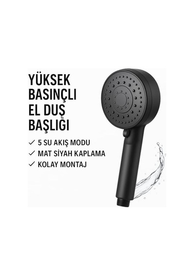 Siyah Duş Başlığı Yüksek Basınçlı, Su Tasarruflu, Kolay Montaj, Kireç Önleyici, Banyo Aksesuarı