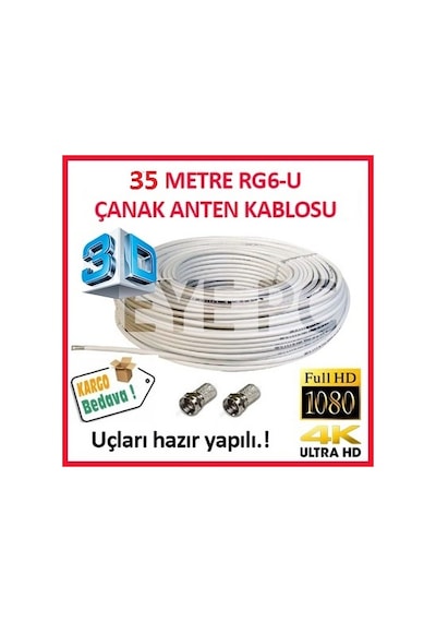 35 Metre Merkezi Sitem Uyumlu Uydu Kablosu Full Hd 4K 3D Rg6