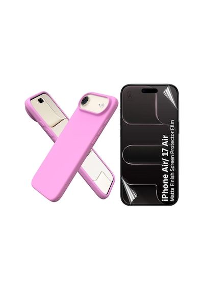 Apple Uyumlu iPhone 17 Air Içi Kadife Lansman Kılıf Ve Mat Seramik Tam Kaplayan Cam Ekran Koruyucu Açık Pembe