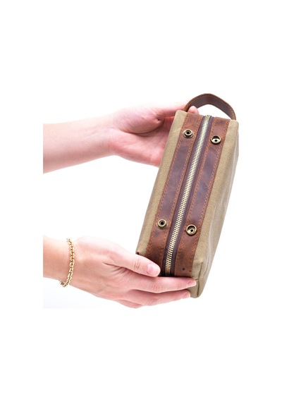 Gillario Design 06 Unisex Kanvas Kumaş+deri Camel-taba Eskitme Dopp Kit