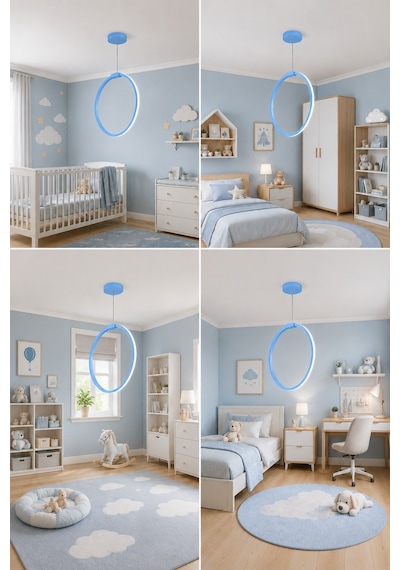 AvizeGO Raven Led Sarkıt Avize Çocuk Odası Beyaz Işık Açık Mavi