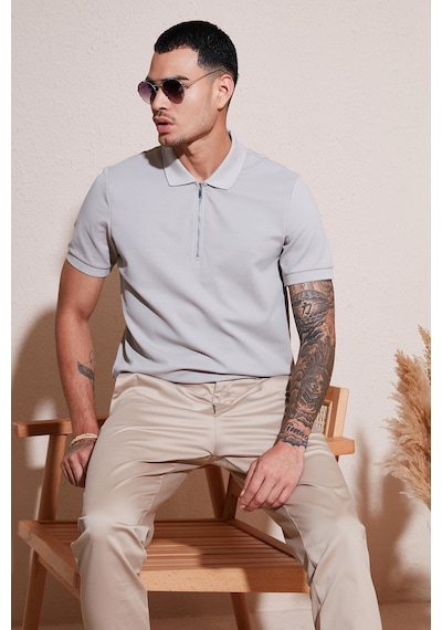 Buratti Pamuklu Regular Fit Fermuarlı Erkek Polo Yaka T Shirt 5902915 Gri