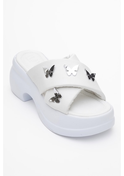 Luvishoes Luvi Shoes Force Beyaz Kelebek Tokalı Dolgu Tabanlı Kadın Terlik Beyaz
